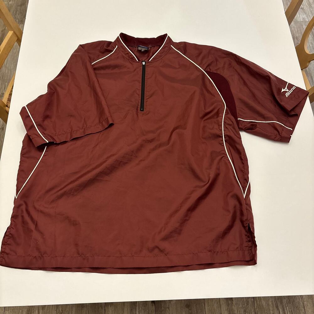 Mizuno Mens L Maroon 1/4 Zip Short Sleeve Windbreaker Baseball Wind Shirt